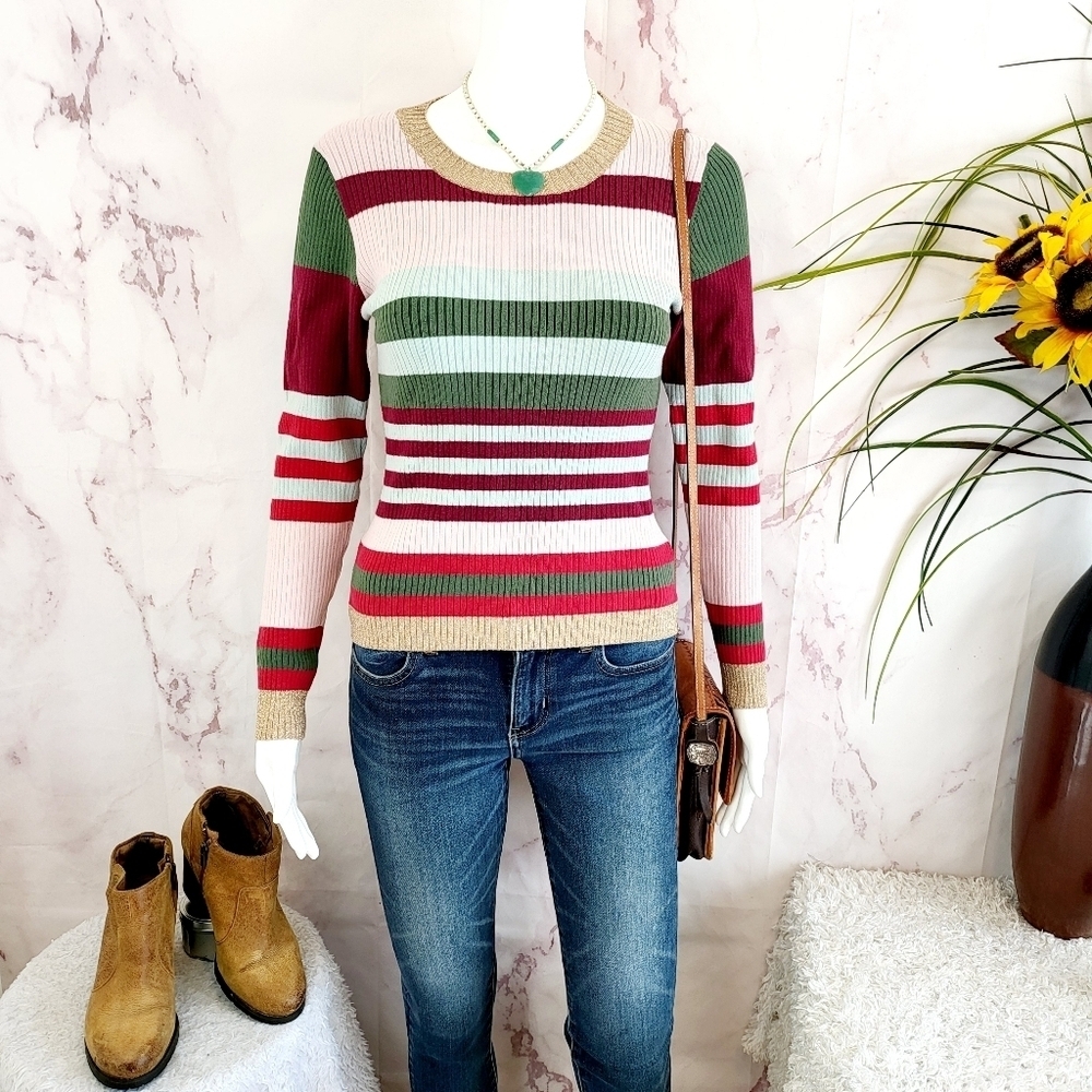 Parker gold shimmer trim ribbed sweater